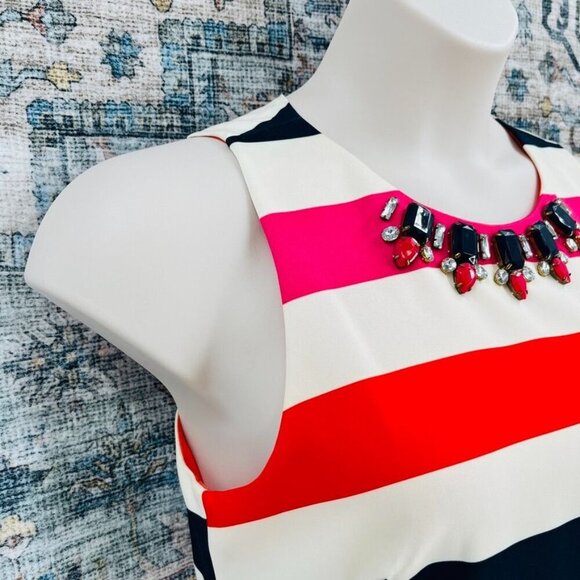Vince Camuto Jewel Neck Sheath Dress Size 8 Multicolor Striped Sleeveless MIni - Picture 4 of 11